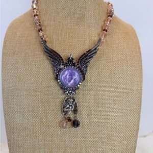 Kirks Folly Purple Cherub Cameo Necklace with Silver and Red Rhinestone Accents